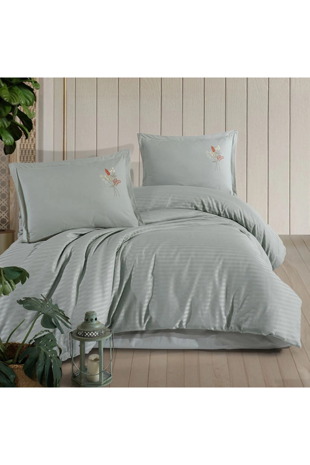 Panna Mint Single 100% Cotton Striped Duvet Cover Set