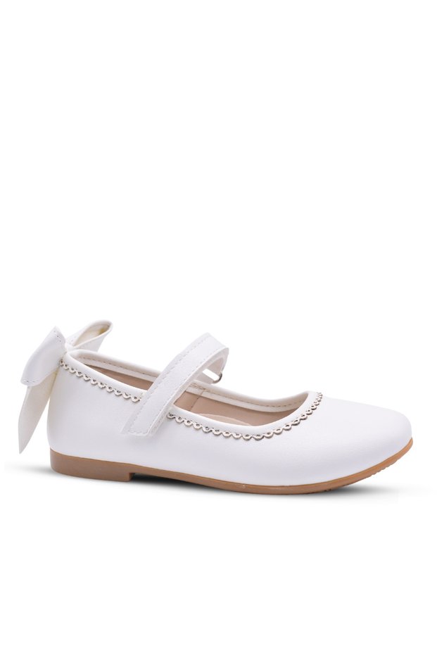 Rosalie Girls' White Color Ballerina Shoes with Bow Detail