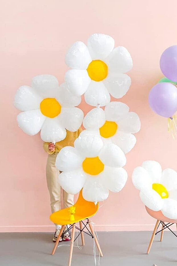 Yellow White Daisy Foil Balloon 55X60 cm 1 Piece