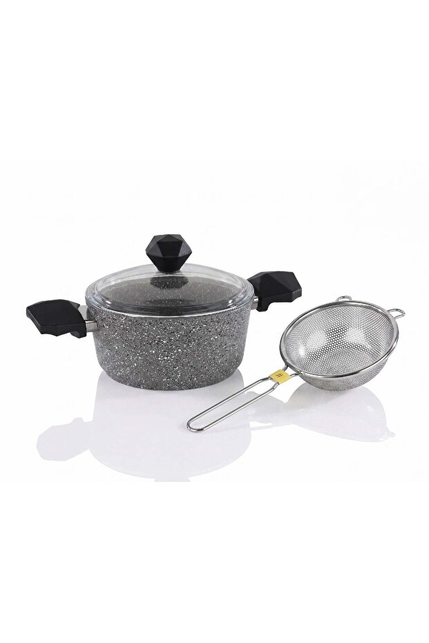 Granite Deep Pot 26 cm and Altabi Steel Rice Strainer 18 cm