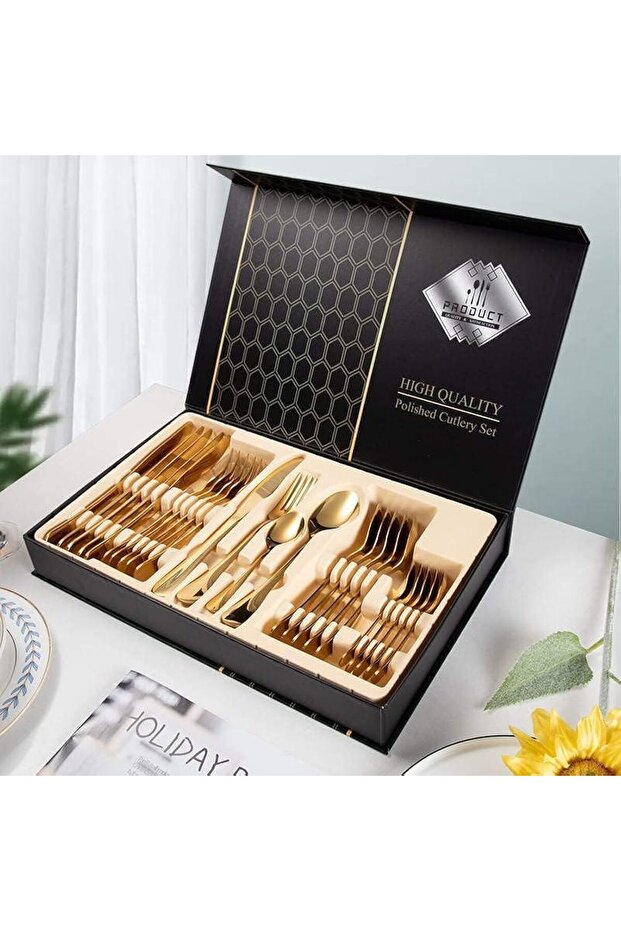 24-Piece Gold Cutlery Set - Elegant Stainless Steel Dining Essentials for a Complete and Stylish Dining Experience