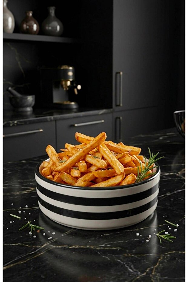 Modern Rhythm Series 14 cm Black Striped Pattern Bowl Ceramic 1 Piece Presentation Bowl