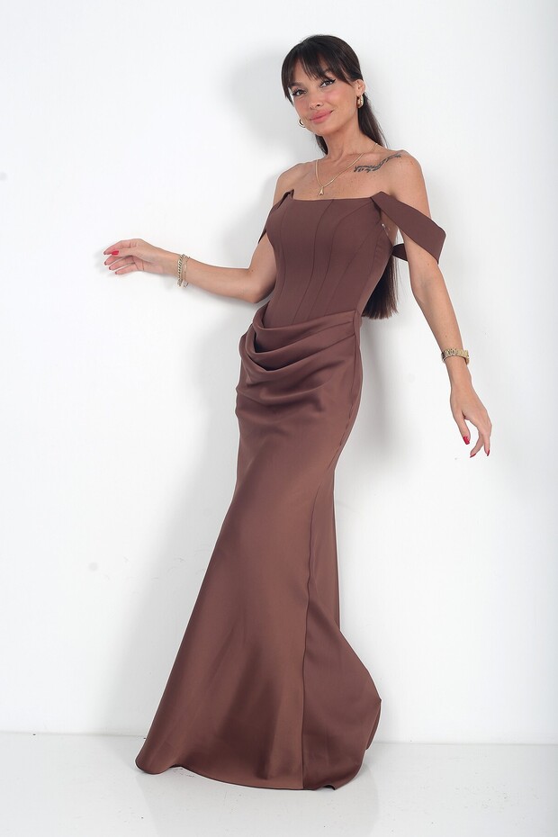 Women's Abraham Fabric Underwire Strapless Lined Long Dress