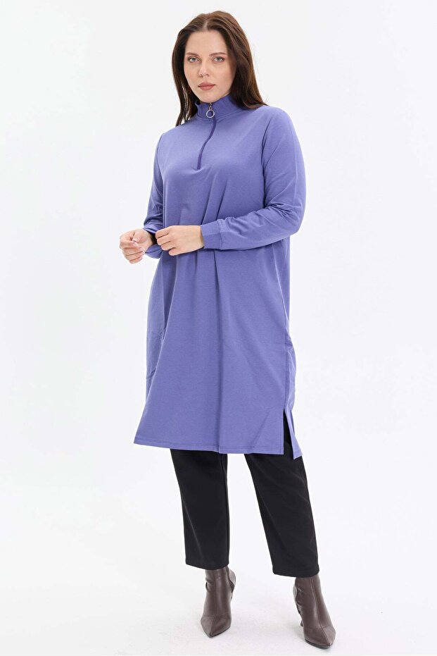 Stand collar two thread zippered tunic