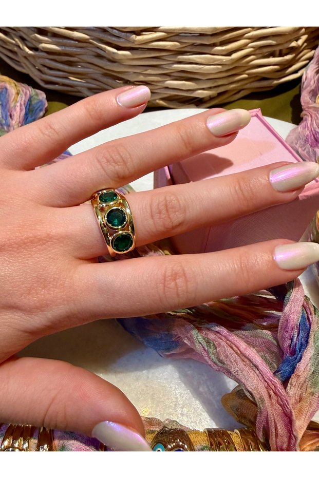 Gold Green Zircon Stone Vintage Adjustable Anti-Tarnish Ring