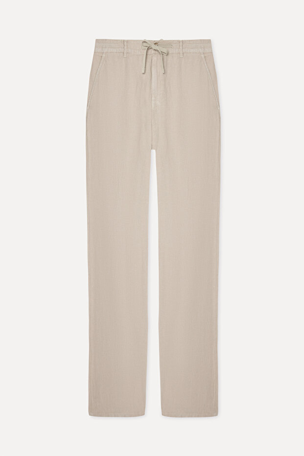 Men's Beige Color Straight Fit Linen Trousers