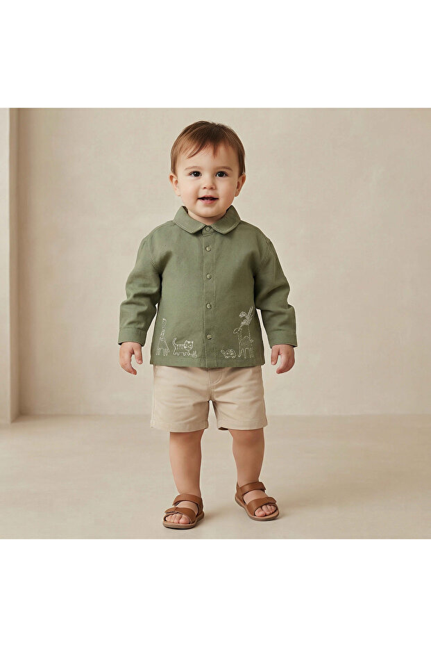 Collared Long Sleeves Shirt with Embroidered Detail