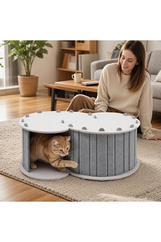 1 Felt Scratching Cat Tunnel Bed Foldable Cave Semi Enclosed S Shaped Washable