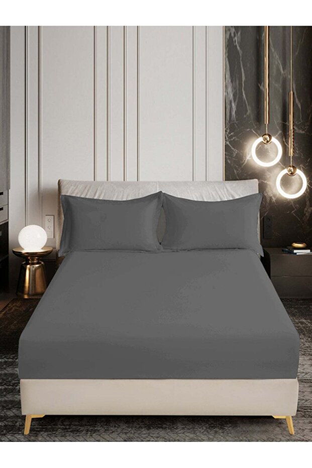 Bedding Fitted Sheet - Fits 200x200 Cm For Super King Bed - 3 Pcs (1 Fitted Sheet and 2 Pillowcases) - 35 Cm Deep Pocket - Solid Bed Sheet