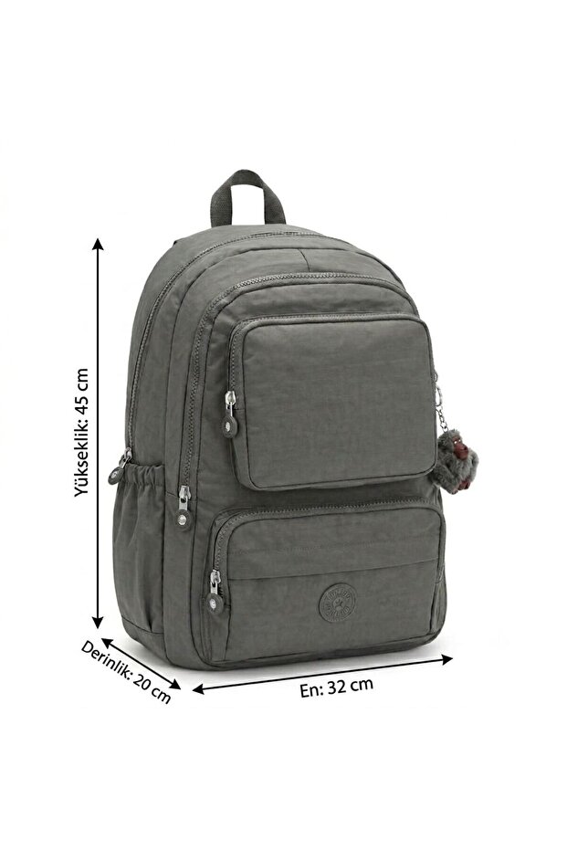Crinkle Fabric Waterproof Gray Backpack with Multiple Compartments for High School, University, School and Daily Use Unisex Bag