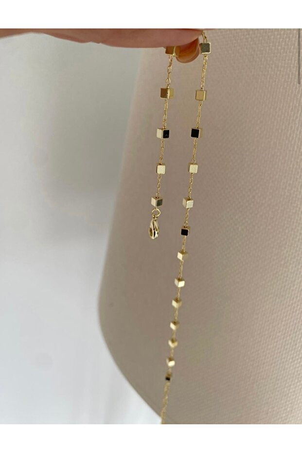 Fd Gold Cube Row Non-Tarnish Steel Stylish Anklet