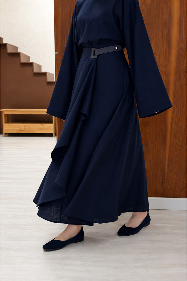 Navy Blue Linen Wrap Heather Skirt