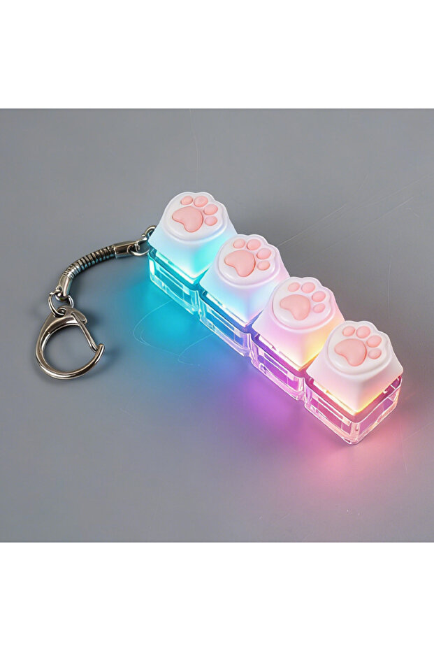 1PC White Cat LED Light Up Keyboard Keychain with Clickable Buttons - Stress Relief Fidget Toy, Port