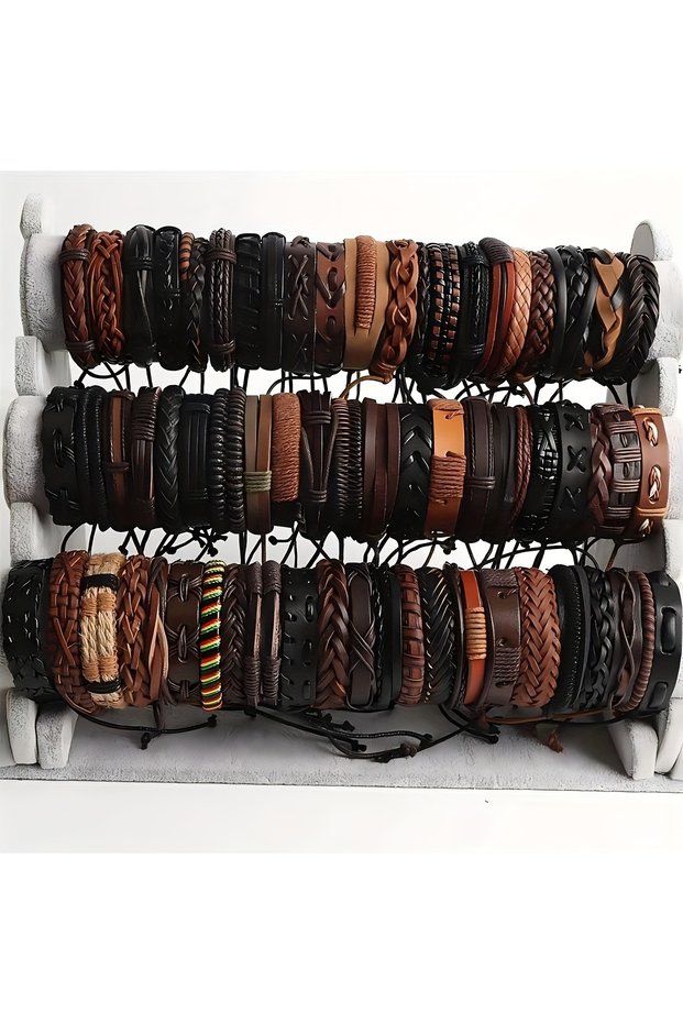 Mix20pcs 20Pcs Braided Leather Bracelets for Men Women Wrap Wood Beads Cuff Bracelet Hemp Cords Ethn