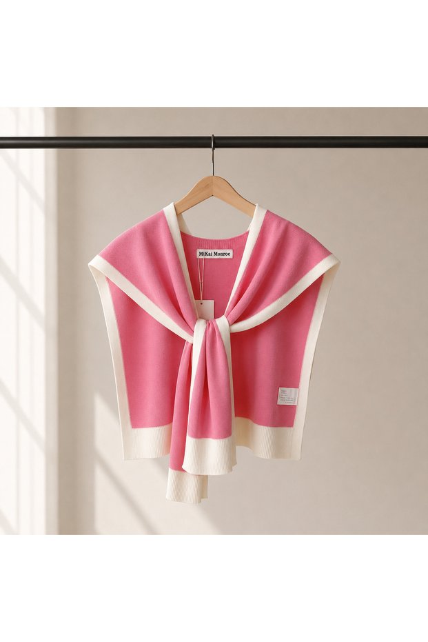 Knitwear Half Sweater Shoulder Shawl Pink White Color