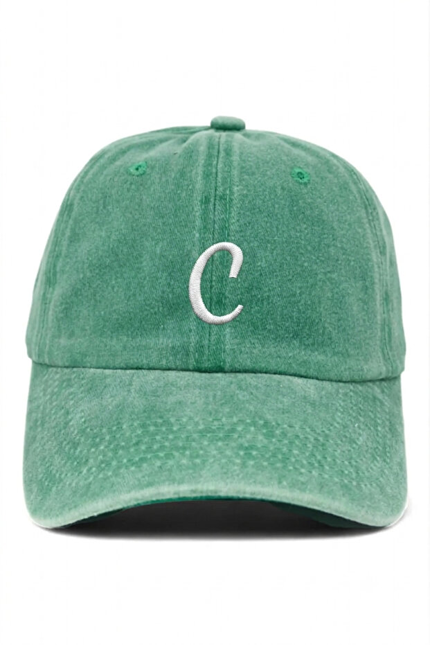 Light Green Embroidered Washable Vintage Unisex Hat with Letter C
