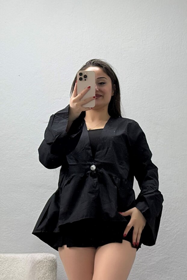 Women's Poplin Buttoned Shirt Jacket Black