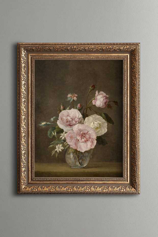 Peony Flowers in a Vase – Vintage Patterned Painting – Thick Model
