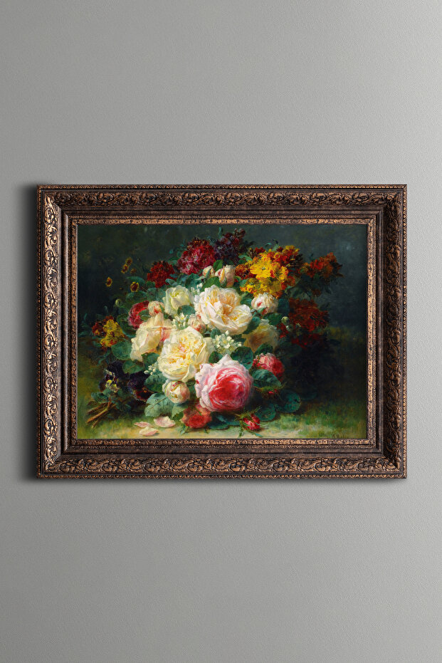 A Bouquet of Cabbage Roses - Vintage Patterned Painting - Thick Model