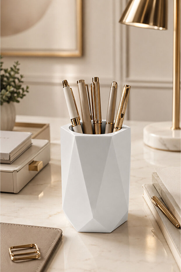 Marble Patterned Concrete Decorative Pen Holder – Stylish Modern Desktop Office Organizer (7X11 cm)
