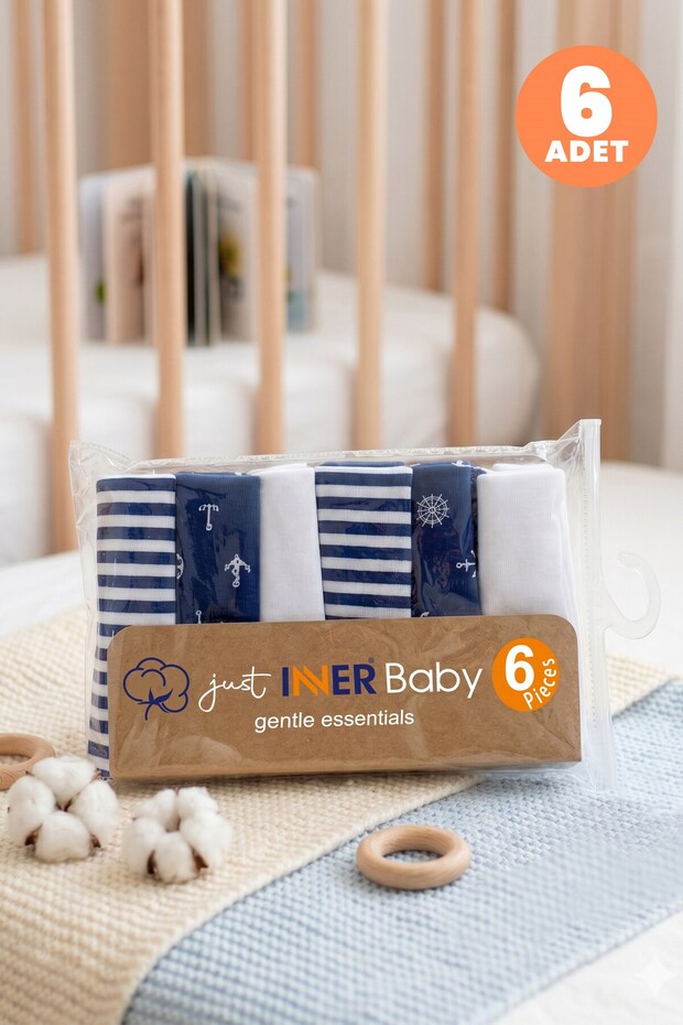 Baby Boy 6-Piece Cotton Mouth Wipes Set with Sailor and Striped Pattern Boxed Set Breathable Do