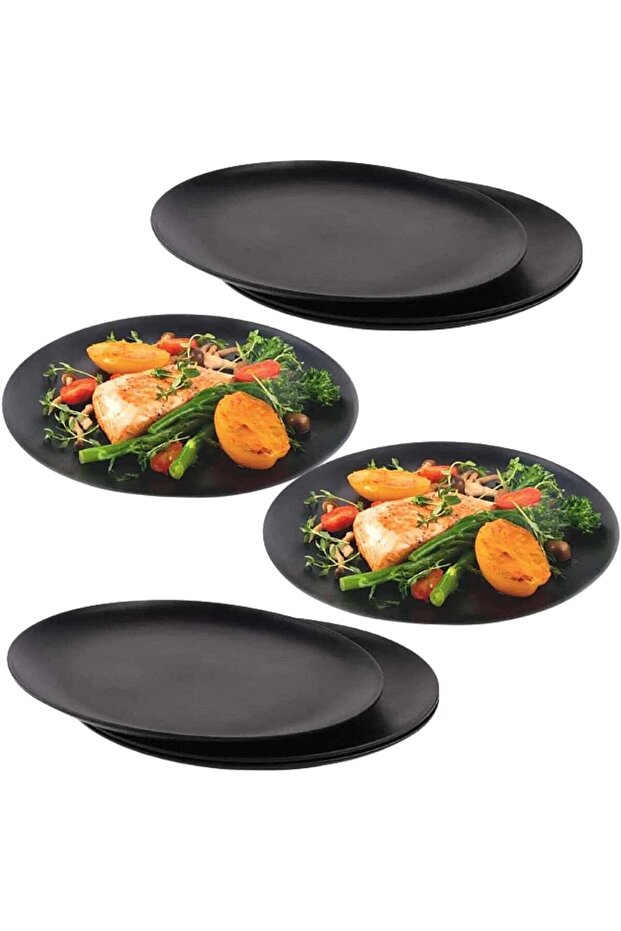 Matte Black Ceramic Dinner Plate 6 PCS 10.5 Inch | Premium Stoneware Serving Plate