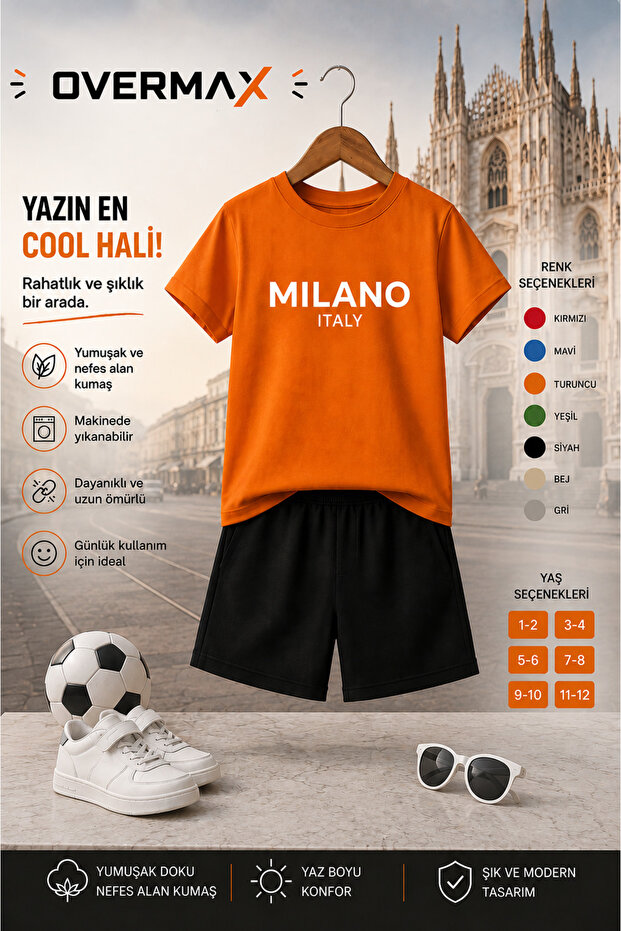 Milano Printed Children's Set – T-Shirt & Shorts 2-Piece Combination | Trendy Summer Set for Ages 1-12