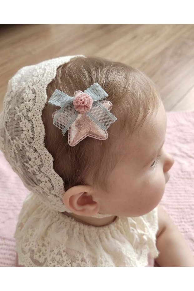 Shiny Roza Pink Star Figured Metallic Hairless Baby Clip for Babies