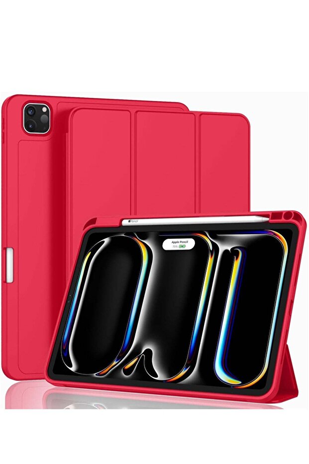 2024 iPad Pro 11" Case (M4, 5th Gen) - Smart Case with Pencil Holder, Touch ID Support, Auto Wake/Sleep Function (Red)