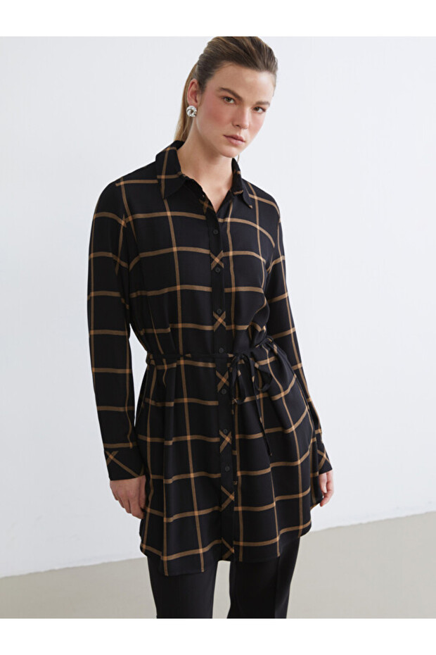 Plaid Women's Shirt Tunic with Belt