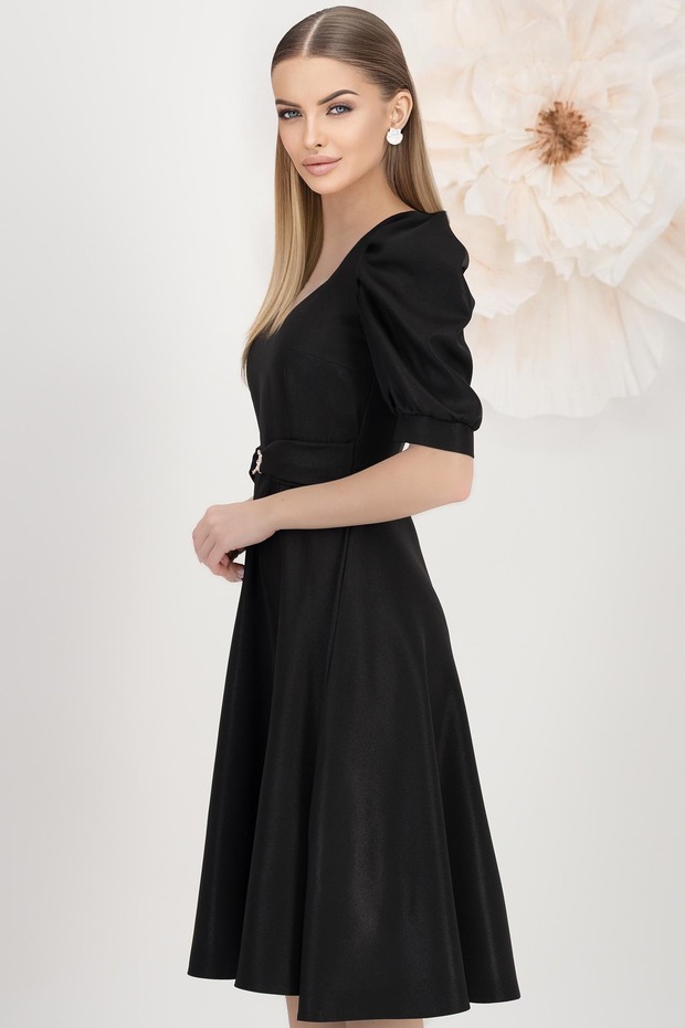 Rochie neagra din stofa elastica midi clos - - 3