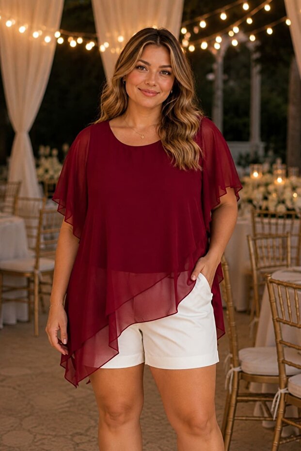 Plus Size Asymmetrical Cut Chiffon Blouse