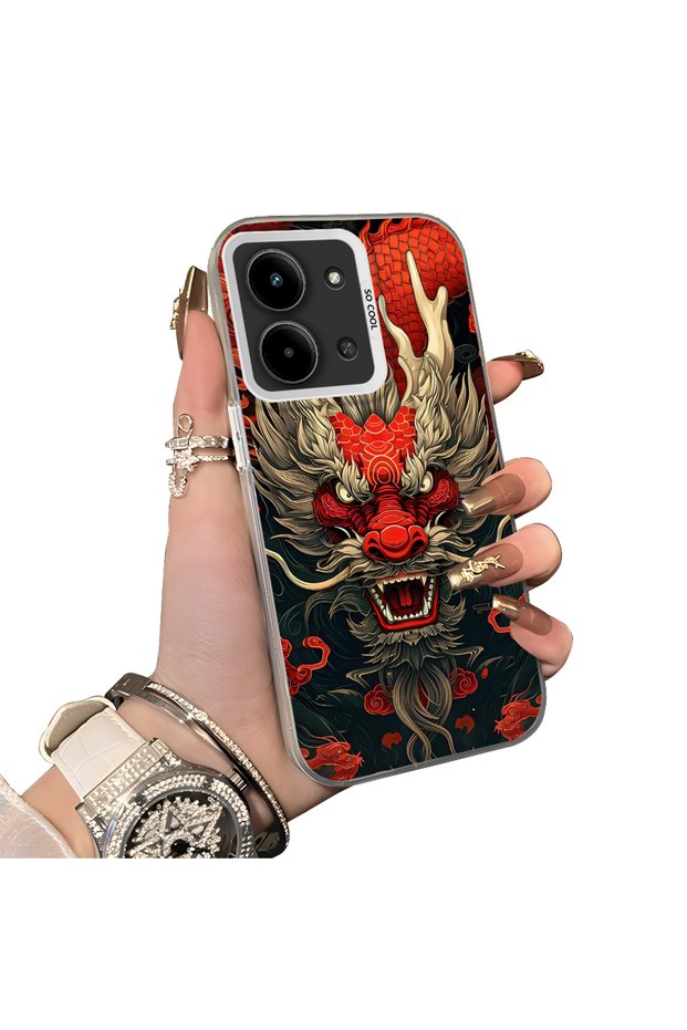 Redmi 15C 5g Compatible Silicone Edge Hard Back Case Couple Phone Case Dragon Pattern