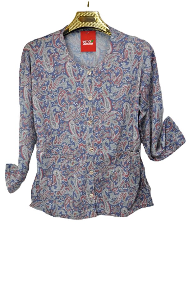 Plus Size Mother Paper Print Combed Cotton Blouse