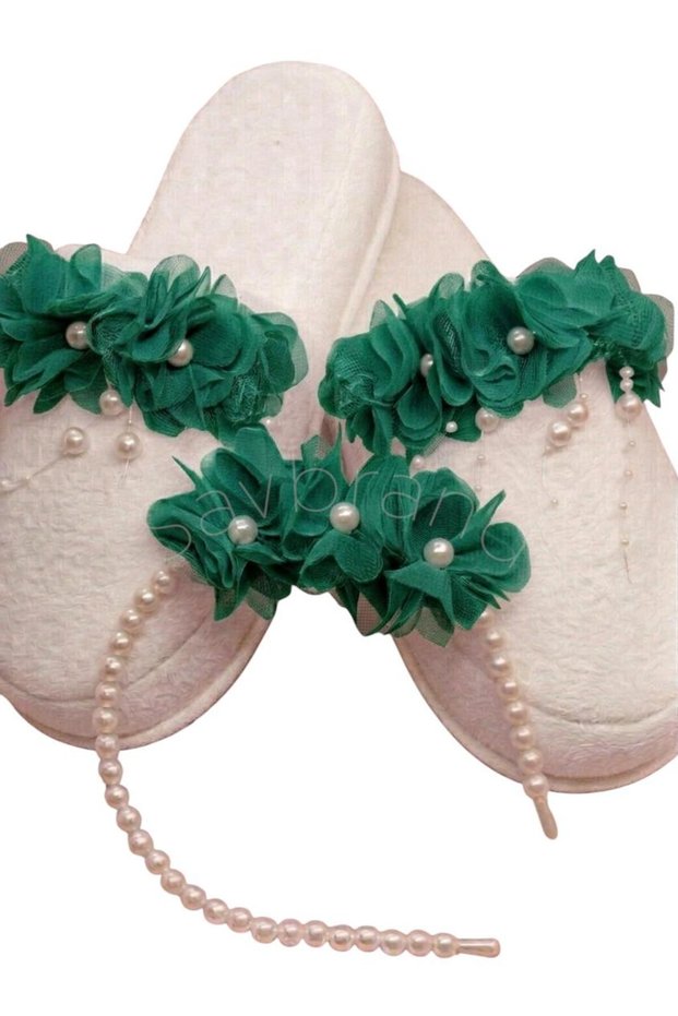 Floral Pearl Maternity Slippers and Pearl Maternity Crown Mother Hospital Set
