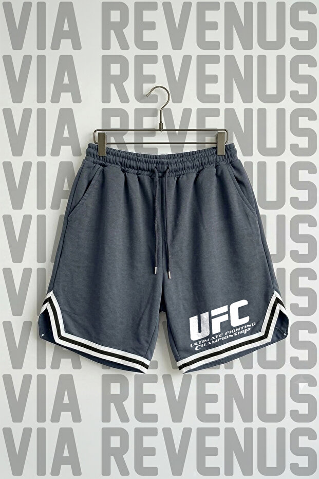 Ufc Ultimate Printed Unisex Vortex Fabric Sports Training Shorts with Stripe Detail