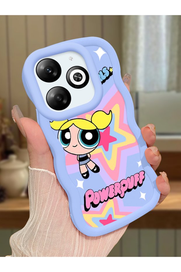 Infinix Hot 40I Compatible Case Camera Protector Blue Silicone Couple Phone Case Powerpuff Pattern