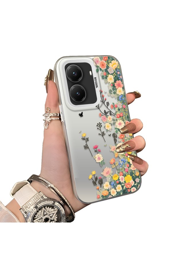 Poco X7 Pro Compatible Silicone Edge Hard Back Case Couple Phone Case with Floral Pattern