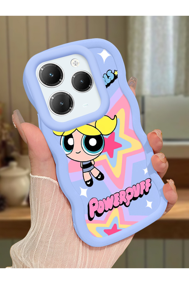 Infinix Hot 40 Pro Compatible Case Camera Protector Blue Silicone Couple Phone Case Powerpuff Pattern