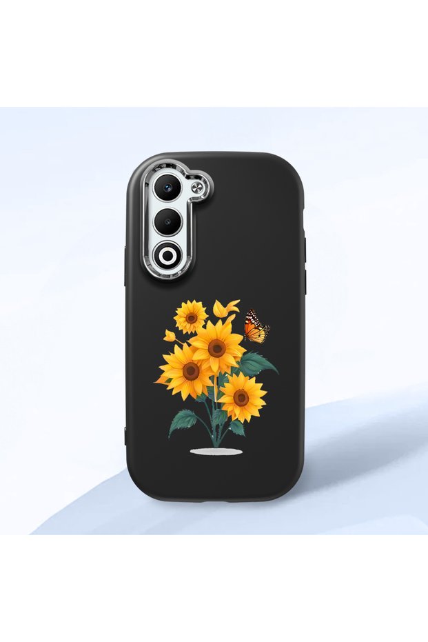 Oppo A5 Compatible Case Camera Protective Black Silicone Couple Phone Case with Floral Pattern