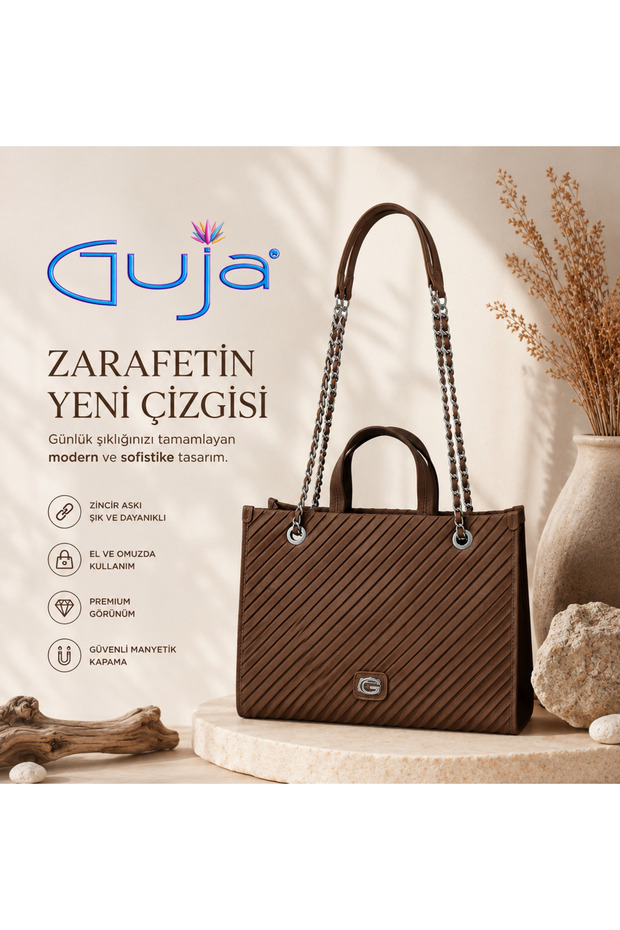 C3014 Pleated Alcantra Chain Hand and Shoulder Bag