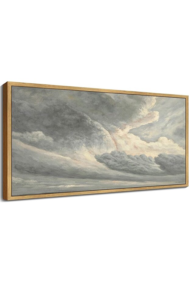 Clouds in the Sky Landscape Wall Art – Retro Cloudy Scenery (60x120 cm Framed)
