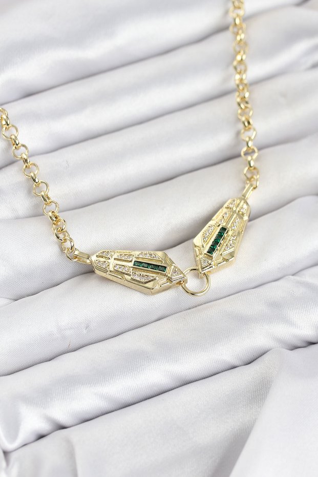 Brass Gold Color Zircon Stone Serenay Necklace - Ebj260701W44205
