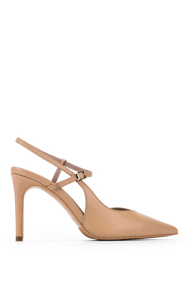 Women's Genuine Leather Beige Heeled Shoes
