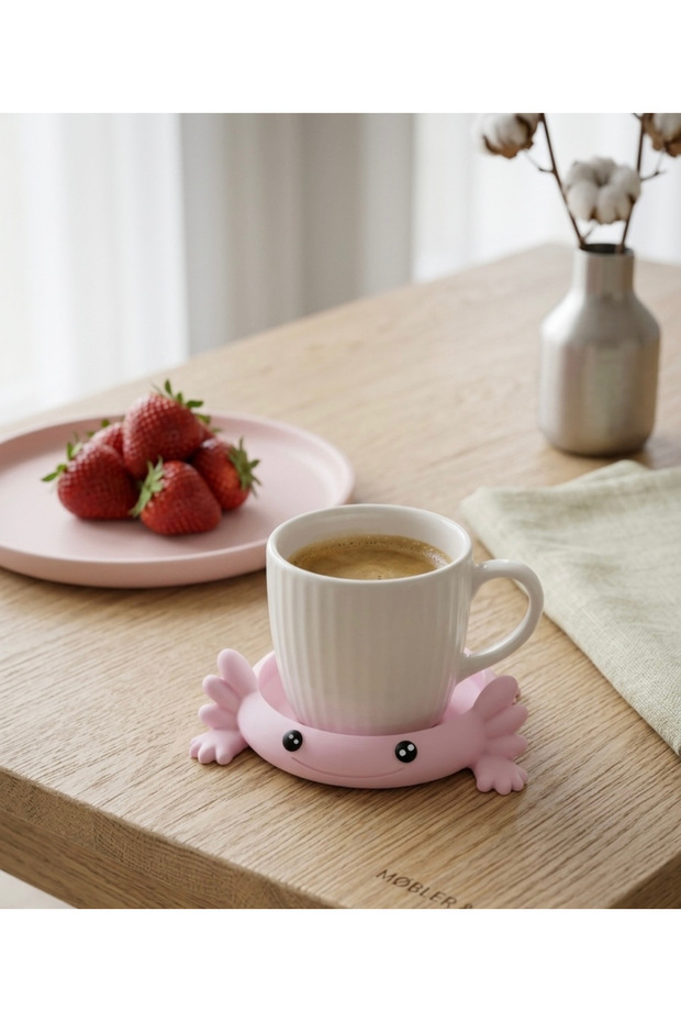 Pink Luck & Renewal Concept Decorative Coquette Cup/Mug Coaster with Axolotl Figure