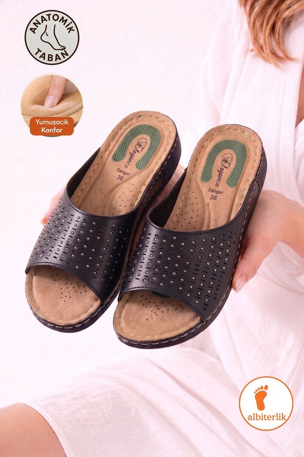 Women's Thin Sole Comfortable Soft Padded Stone Detailed Daily Mother's Women's Slippers Comfortable All Day Long