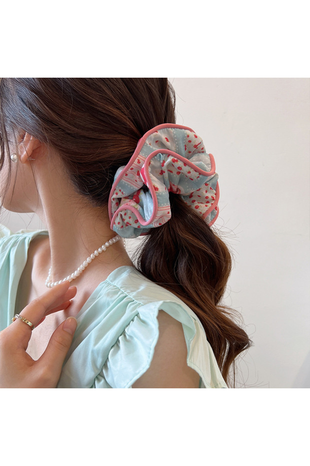Blue16cm Korean Fashion Big Printed Scrunchie Women Girls Elastic Hair Tie Rope Hairband Headdress
