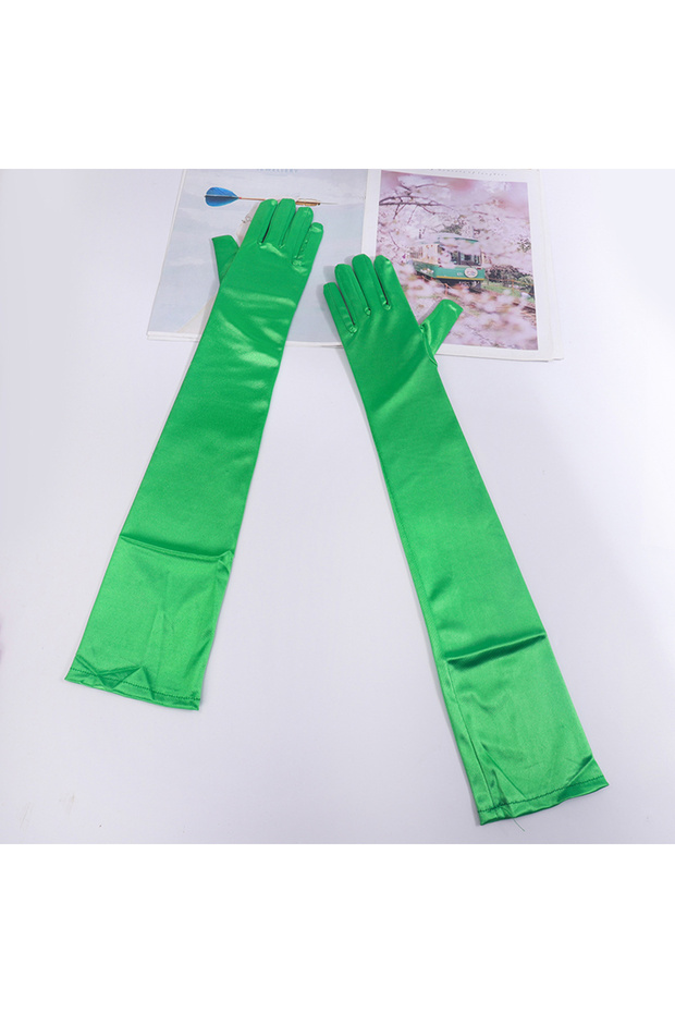One Size Green 55cm Women Solid Wedding Etiquette Evening Dress Opera/Elbow/Wrist Satin Stretch Long