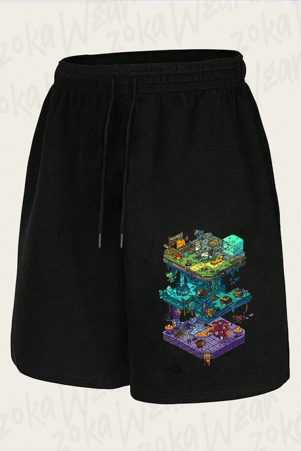 Unisex Dungeons and Isometric Design Printed Shorts