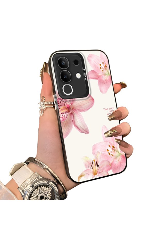 Vivo Y29 Compatible Silicone Edge Hard Back Case Couple Phone Case with Floral Pattern